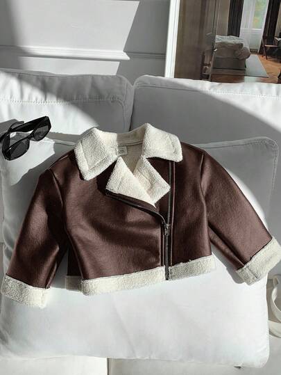 SHEIN معطف شتوي/خريفي للبنات الصغار مبطن بالفرو الصناعي متعدد الألوان وسهل الارتداء