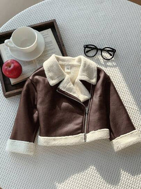 SHEIN معطف شتوي/خريفي للبنات الصغار مبطن بالفرو الصناعي متعدد الألوان وسهل الارتداء