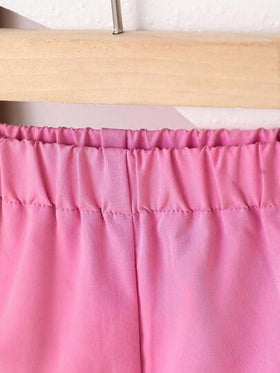 SHEIN Playful Pals مجموعة بدلة فتاة شابة مكونة من 2 قطعة، ملابس علوية مزين بفيونكة جميلة وبنطلون واسع الساق، مناسبة لفصلي الربيع والخريف