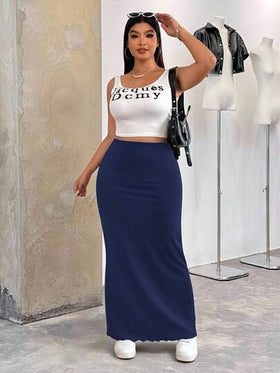 SHEIN EZwear تنورة قلم ماكسي بحجم كبير باللون الأزرق الداكن