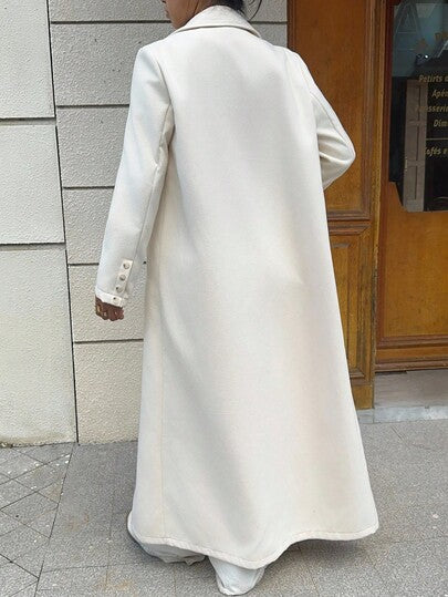 SHEIN Unity معطف صوفي بيج، أنيق على الطراز البريطاني الأوروبي والأمريكي الراقي، تصميم كوري عصري، جاكيت صوفي طويل للنساء للخريف/الشتاء