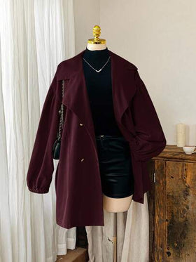 Comfortcana معطف طويل للنساء بأسلوب فرنسي، لون أحمر ، ياقة عادية، أزرار، ربطة عنق، كاجوال، بسيط، مناسب للخريف والشتاء