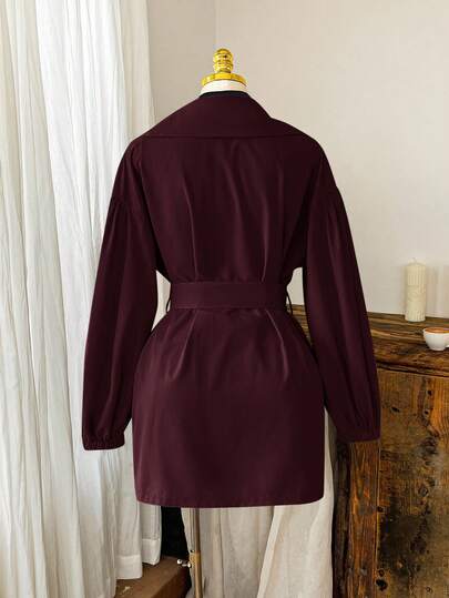 Comfortcana معطف طويل للنساء بأسلوب فرنسي، لون أحمر ، ياقة عادية، أزرار، ربطة عنق، كاجوال، بسيط، مناسب للخريف والشتاء