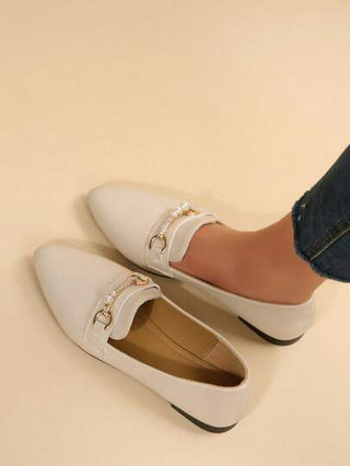 أحذية مسطحة كاجوال مريحة للنساء مزينة باللؤلؤ والراين بطراز قديم، أصبع القدم مدبب، قاع ناعم، مانع للانزلاق، مقاسات كبيرة