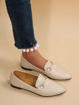 أحذية مسطحة كاجوال مريحة للنساء مزينة باللؤلؤ والراين بطراز قديم، أصبع القدم مدبب، قاع ناعم، مانع للانزلاق، مقاسات كبيرة