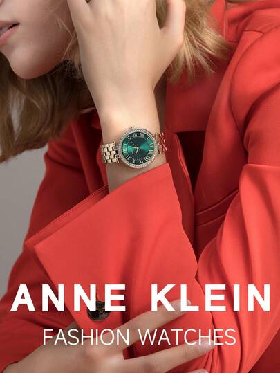 Anne Klein ساعة معصم للسيدات ذهبية اللون بحركة كوارتز، قرص أخضر لامع، مقاومة للماء، حالة فاخرة، موضة رجعية