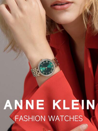 Anne Klein ساعة معصم للسيدات ذهبية اللون بحركة كوارتز، قرص أخضر لامع، مقاومة للماء، حالة فاخرة، موضة رجعية