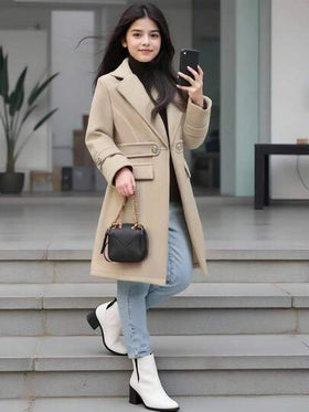 SHEIN معطف بناتي قطعة واحدة، معطف أنيق متوسط الطول قابل للارتداء من الوجهين، مناسب للخريف والشتاء