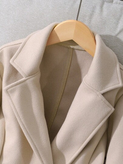 SHEIN معطف بناتي قطعة واحدة، معطف أنيق متوسط الطول قابل للارتداء من الوجهين، مناسب للخريف والشتاء
