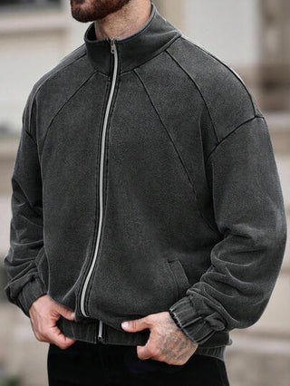Manfinity Homme معطف كاجوال للرجال مزين بالرقع، خريفي