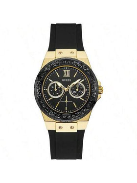 Guess ساعة نسائية كوارتز من غيس لايملايت W1053L1، قطر 39 مم، قرص أزرق، حالة ذهبية وردية، سوار سيليكون أزرق، شاشة التاريخ واليوم (24 ساعة)، مقاومة للماء 30 متر، موضة كاجوال W1053L2 W1053L3 W1053L5 W1053L6 W1053L7 W0775L5 GW0431L1