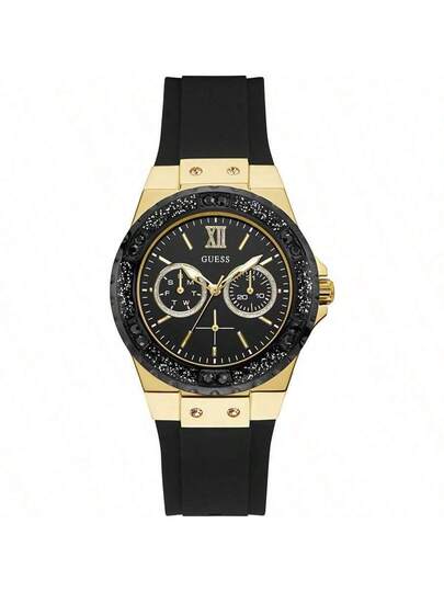 Guess ساعة نسائية كوارتز من غيس لايملايت W1053L1، قطر 39 مم، قرص أزرق، حالة ذهبية وردية، سوار سيليكون أزرق، شاشة التاريخ واليوم (24 ساعة)، مقاومة للماء 30 متر، موضة كاجوال W1053L2 W1053L3 W1053L5 W1053L6 W1053L7 W0775L5 GW0431L1