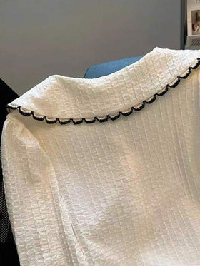 Franclia بلوزة نسائية جديدة الوصول بأكمام منتفخة وألوان متباينة
