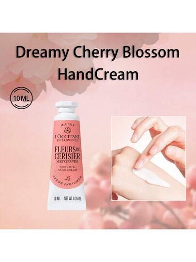 L'Occitane كريم اليد المعطر بحجم السفر بعطر زهور الكرز المذهلة لجميع أنواع البشرة، مرطب ومرطب لليدين، كريم حماية لليدين الجافة 10مل/0.34أونصة
