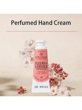 L'Occitane كريم اليد المعطر بحجم السفر بعطر زهور الكرز المذهلة لجميع أنواع البشرة، مرطب ومرطب لليدين، كريم حماية لليدين الجافة 10مل/0.34أونصة