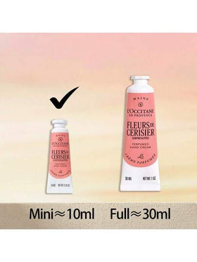 L'Occitane كريم اليد المعطر بحجم السفر بعطر زهور الكرز المذهلة لجميع أنواع البشرة، مرطب ومرطب لليدين، كريم حماية لليدين الجافة 10مل/0.34أونصة