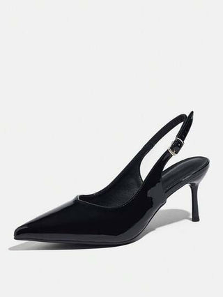 أحذية كعب عالي للنساء، موضة خريف/شتاء راقية جديدة، أحذية أنيقة ذات كعب أسود وأصبع قدم مدبب مع إبزيم وحزام خلفي، أحذية كعب عالي مصنوعة من جلد PU بلون أسود أنيق ومتماسك، مناسبة للسفر والمدرسة والحفلات والمواعيد، أحذية أنيقة وعصرية