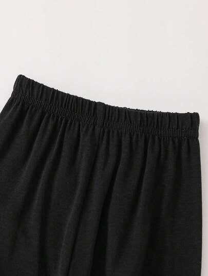 SHEIN مجموعة بيجامة للأطفال الصبيان 2 قطعة، بنطلون وبلوزة كم طويل أسود بياقة كاجوال