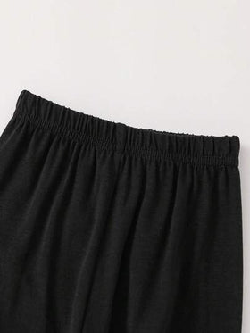 SHEIN مجموعة بيجامة للأطفال الصبيان 2 قطعة، بنطلون وبلوزة كم طويل أسود بياقة كاجوال