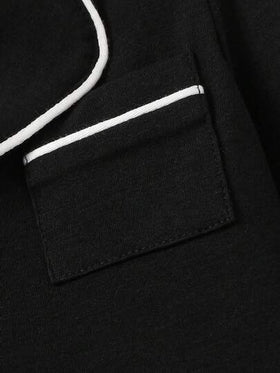 SHEIN مجموعة بيجامة للأطفال الصبيان 2 قطعة، بنطلون وبلوزة كم طويل أسود بياقة كاجوال