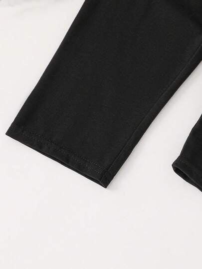 SHEIN مجموعة بيجامة للأطفال الصبيان 2 قطعة، بنطلون وبلوزة كم طويل أسود بياقة كاجوال
