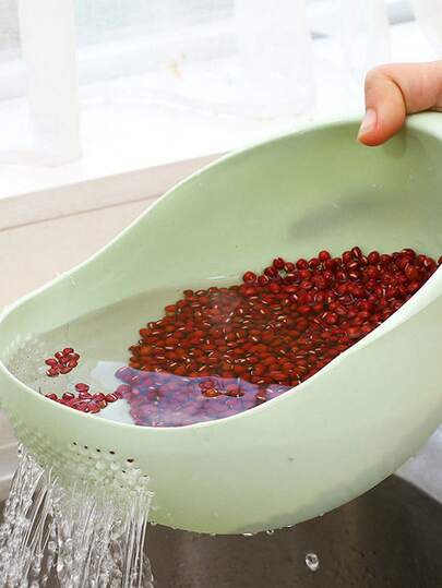 1 قطعة غسالة أرز للمطبخ، منخل، حوض غسيل بلاستيكي، غسالة أرز متعددة الوظائف، منخل أرز، سلة تصريف بلاستيكية، سلة تنظيف خضروات وفواكه منزلية، تصميم مثقب، تصريف فعال، أداة مطبخ متينة. مناسبة لغسل وتصريف الخضروات والفواكه والأرز.