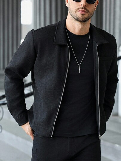 Manfinity CasualCool معطف طويل الأكمام أسود مزود بسحاب من Manfinity، مثالي للهالوين والكريسماس والملابس اليومية والمناسبات الرسمية، هدية مثالية للأصدقاء والأزواج في المناسبات والأعياد، مناسب للخريف والشتاء