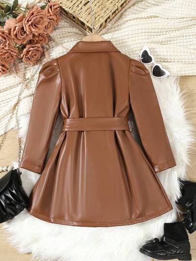 SHEIN Elladie kids جاكيت جلدية أنيقة أحادية الصدر للفتيات الصغيرات