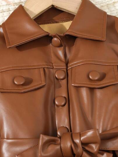 SHEIN Elladie kids جاكيت جلدية أنيقة أحادية الصدر للفتيات الصغيرات