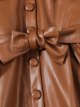 SHEIN Elladie kids جاكيت جلدية أنيقة أحادية الصدر للفتيات الصغيرات