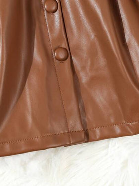 SHEIN Elladie kids جاكيت جلدية أنيقة أحادية الصدر للفتيات الصغيرات