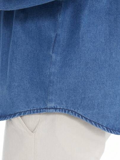 ملابس علوية جينز فضفاض بجيب قابل للطي، أنيق وعصري، أكمام طويلة، مناسب للربيع والخريف