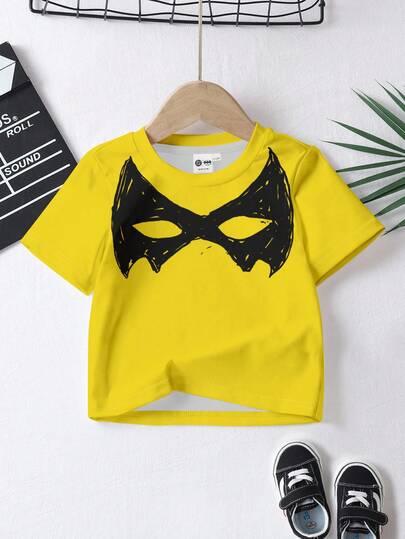 BATMAN X ملابس علوية قصير الأكمام بياقة مستديرة للصيف، بتصميم كرتوني أنيق وبسيط وعصري للأولاد الرضع