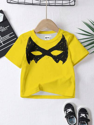 BATMAN X ملابس علوية قصير الأكمام بياقة مستديرة للصيف، بتصميم كرتوني أنيق وبسيط وعصري للأولاد الرضع