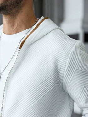 Manfinity CasualCool هودي كاجوال بأكمام طويلة وسحاب أمامي من قماش ذو ملمس، خريفي