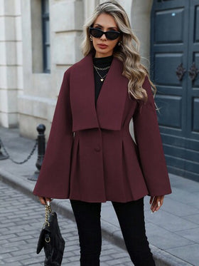 EMERY ROSE معطف نسائي أنيق للتنقل اليومي بطراز فرنسي، طوق منقلب على شكل حرف V، أزرار مزدوجة أمامية مفتوحة، قصة A-line مطوية، أكمام واسعة مرتخية، أكمام طويلة، مناسب للربيع والخريف والشتاء