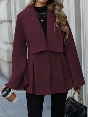 EMERY ROSE معطف نسائي أنيق للتنقل اليومي بطراز فرنسي، طوق منقلب على شكل حرف V، أزرار مزدوجة أمامية مفتوحة، قصة A-line مطوية، أكمام واسعة مرتخية، أكمام طويلة، مناسب للربيع والخريف والشتاء