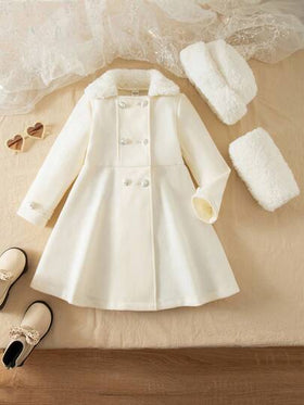Emery Rose Kids Emery Rose Kids جاكيت مقنعة بيضاء جميلة للفتاة الصغيرة، طقم قفازات، متعددة الاستخدامات للخريف/الشتاء