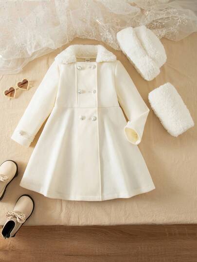 Emery Rose Kids Emery Rose Kids جاكيت مقنعة بيضاء جميلة للفتاة الصغيرة، طقم قفازات، متعددة الاستخدامات للخريف/الشتاء