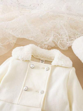 Emery Rose Kids Emery Rose Kids جاكيت مقنعة بيضاء جميلة للفتاة الصغيرة، طقم قفازات، متعددة الاستخدامات للخريف/الشتاء