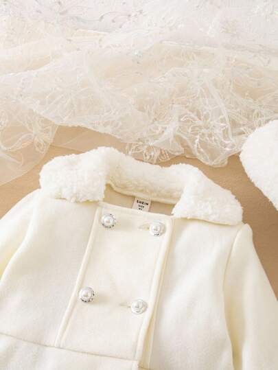Emery Rose Kids Emery Rose Kids جاكيت مقنعة بيضاء جميلة للفتاة الصغيرة، طقم قفازات، متعددة الاستخدامات للخريف/الشتاء
