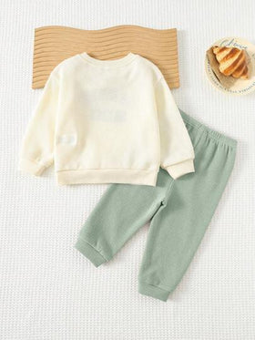 Cozy Pixies مجموعة من قميص ثقيل كرو نيك طويل الأكمام مطبوع بحرف للأطفال الصبيان وبنطلون جوجر بخصر مطاطي، قطعتان