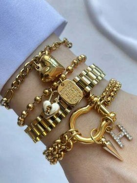 سوار بحرف من A إلى Z باللون الذهبي من STYLEVER، سوار بحرف مرصع بالراين، سوار بإبزيم على شكل حذوة حصان، سوار بقلادة قلب، سلسلة من الفولاذ المقاوم للصدأ، هدية عيد الميلاد، هدية عيد الهالوين