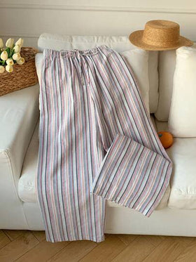 Comfortcana بنطلون نسائي كاجوال ذو ساق واسعة مخطط