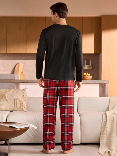 Manfinity Underwear&Sleepwear Basics بيجامة رجالية مقاس كبير (ملابس علوية بأكمام طويلة وبنطلون، قطعتان)