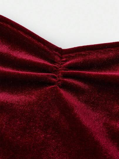 SHEIN فستان أنيق أحمر مخمل مع ربطة عنق للفتيات المراهقات