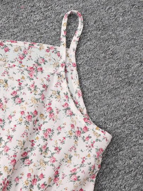 SHEIN قطعتان/مجموعة من جاكيت طويل الأكمام للفتيات من توين وفستان بأشرطة زهرية
