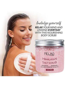 MELAO ملح هيمالايا للتقشير الجسم من ميلاو - مقشر جسم مقشر للحصول على بشرة أكثر نعومة، تطهير طبيعي، مضاد للشيخوخة - مثرى بالزيوت الأساسية والمعادن