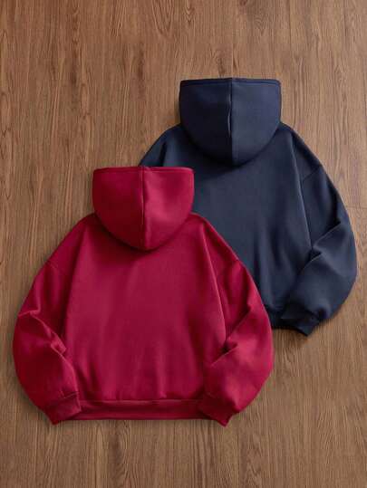 Manfinity Unisex مجموعة من 2 بلوزة رياضية كاجوال للرجال مزودة بقلنسوة، مناسبة للربيع والخريف، مطرزة من الأمام
