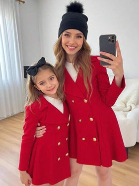 Emery Rose Kids Emery Rose Kids معطف مناسب للفتيات الصغيرات بتصميم لون أحادي، ياقة صدر مزدوجة الصدر، مناسب للارتداء اليومي والخارجي، مناسب للربيع/الخريف/الشتاء